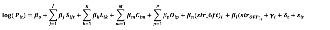 Equation 1: A hedonic model for the value of environmental amenity